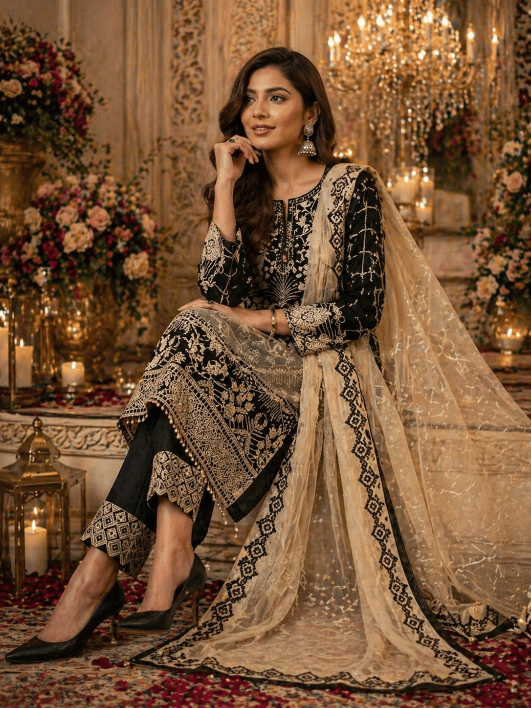 Zar - e - Noir Festive Embroidered Suit (Semi - Stitched) - Kashinara