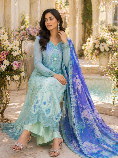 Aab - e - Bahar Summer Chikankari Suit Set (Semi - Stitched) - Kashinara