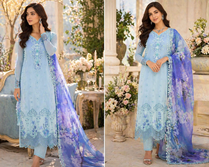 Aab - e - Bahar Summer Chikankari Suit Set (Semi - Stitched) - Kashinara