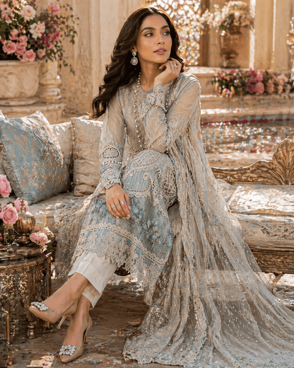 Aab - e - Zar Cambric Pearl Luxe Set (Semi - Stitched) - Kashinara
