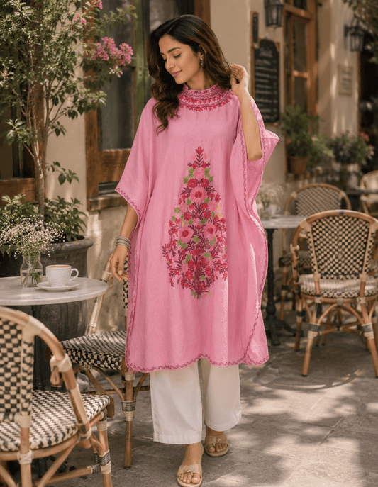 Gulnaar Blush Floral Embroidered Kaftaan - Kashinara