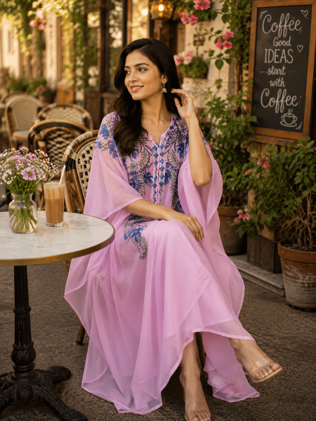 Gulnaar - e - Mehfil Blush Embroidered Luxe Kaftan - Kashinara