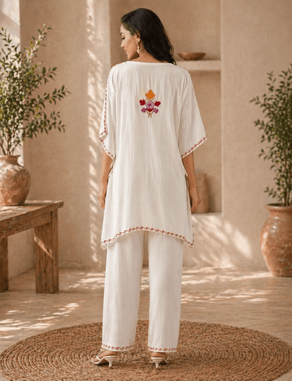 Gulnoor Ivory Kaftan Set - Kashinara