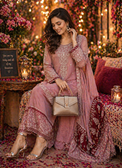 Mehr - e - Gul Georgette Gharara Set (Semi - Stitched & Readymade) - Kashinara