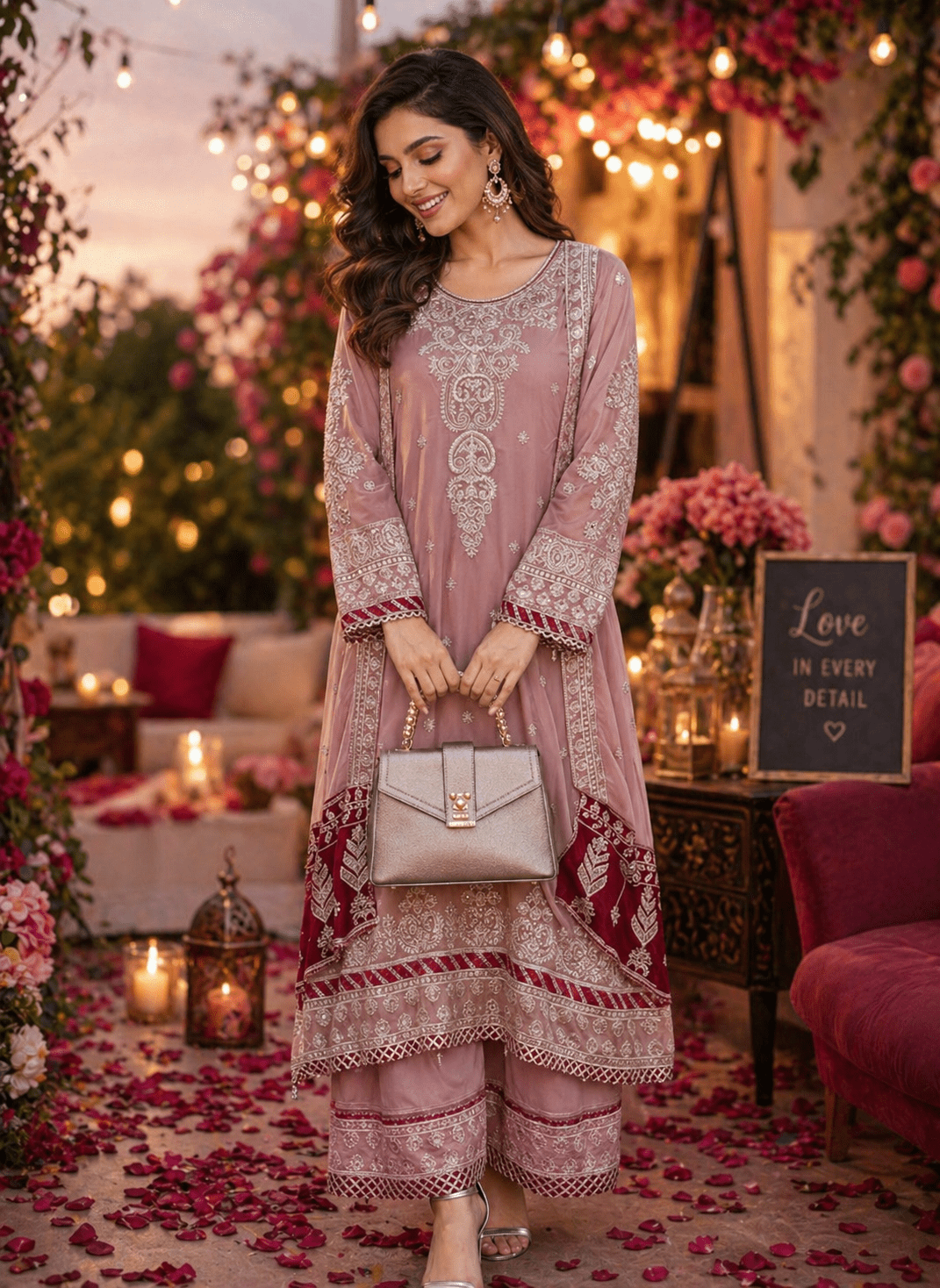 Mehr - e - Gul Georgette Gharara Set (Semi - Stitched & Readymade) - Kashinara