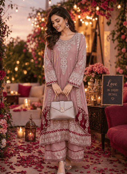 Mehr - e - Gul Georgette Gharara Set (Semi - Stitched & Readymade) - Kashinara