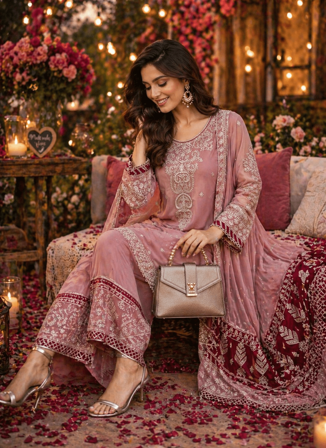Mehr - e - Gul Georgette Gharara Set (Semi - Stitched & Readymade) - Kashinara