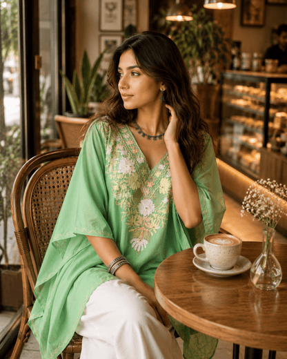 Mint Blossom Embroidered Kaftan - Kashinara