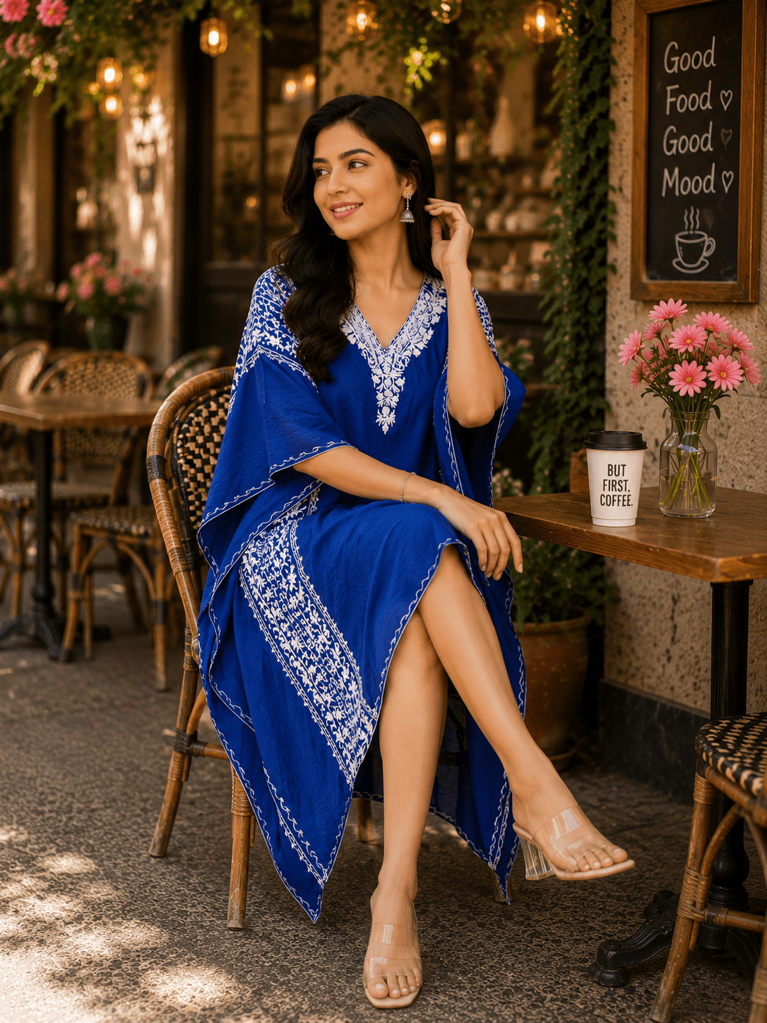 Neel - e - Zareen Side Jaal Mid - Length Kaftan - Kashinara