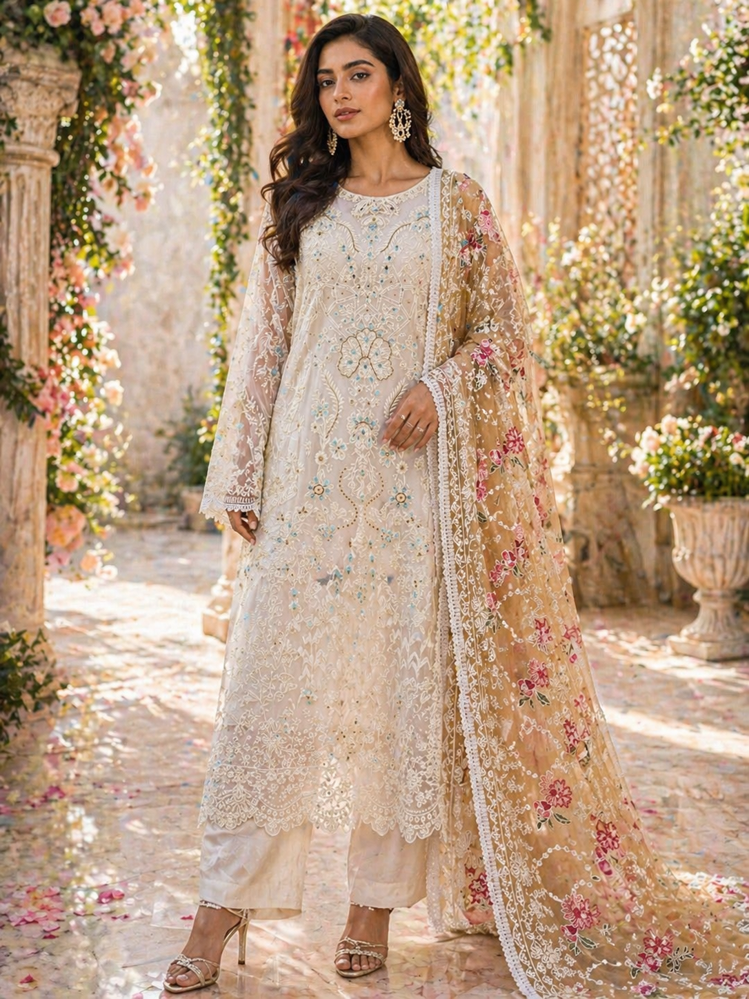 Noor - e - Raunaq Organza Handwork Suit (Semi - Stitched) - Kashinara