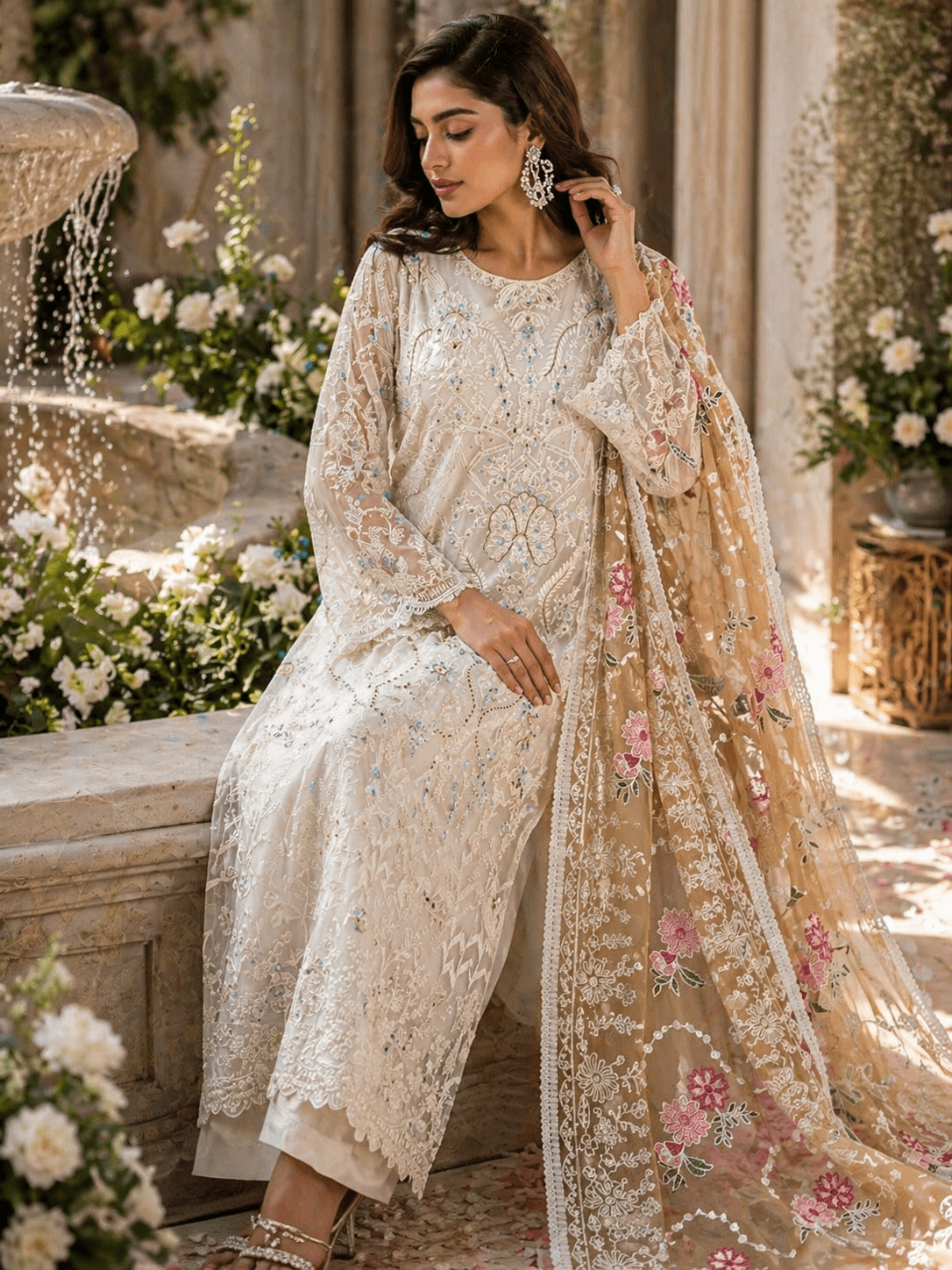 Noor - e - Raunaq Organza Handwork Suit (Semi - Stitched) - Kashinara