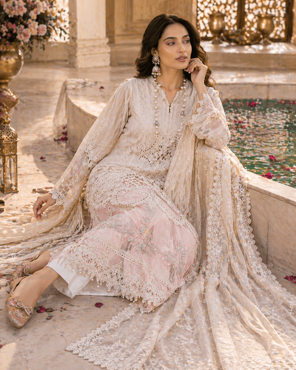 Noor - e - Russet Cambric Ensemble (Semi - Stitched) - Kashinara