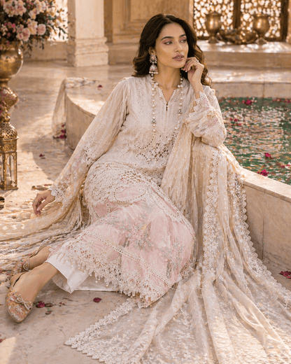 Noor - e - Russet Cambric Ensemble (Semi - Stitched) - Kashinara