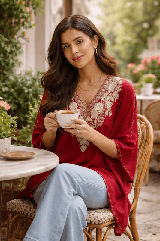 Noor Mahal Aari Kashmiri Kaftan - Kashinara