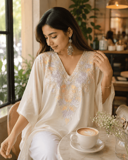 Nooré Pastel Bloom Embroidered Short Kaftaan - Kashinara