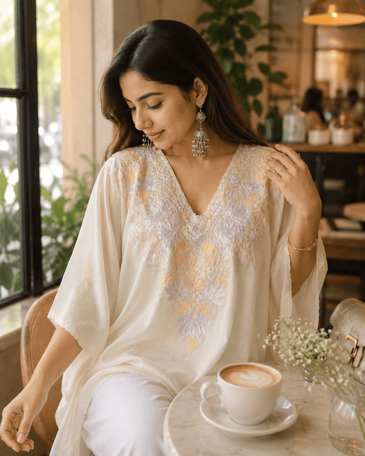 Nooré Pastel Bloom Embroidered Short Kaftaan - Kashinara
