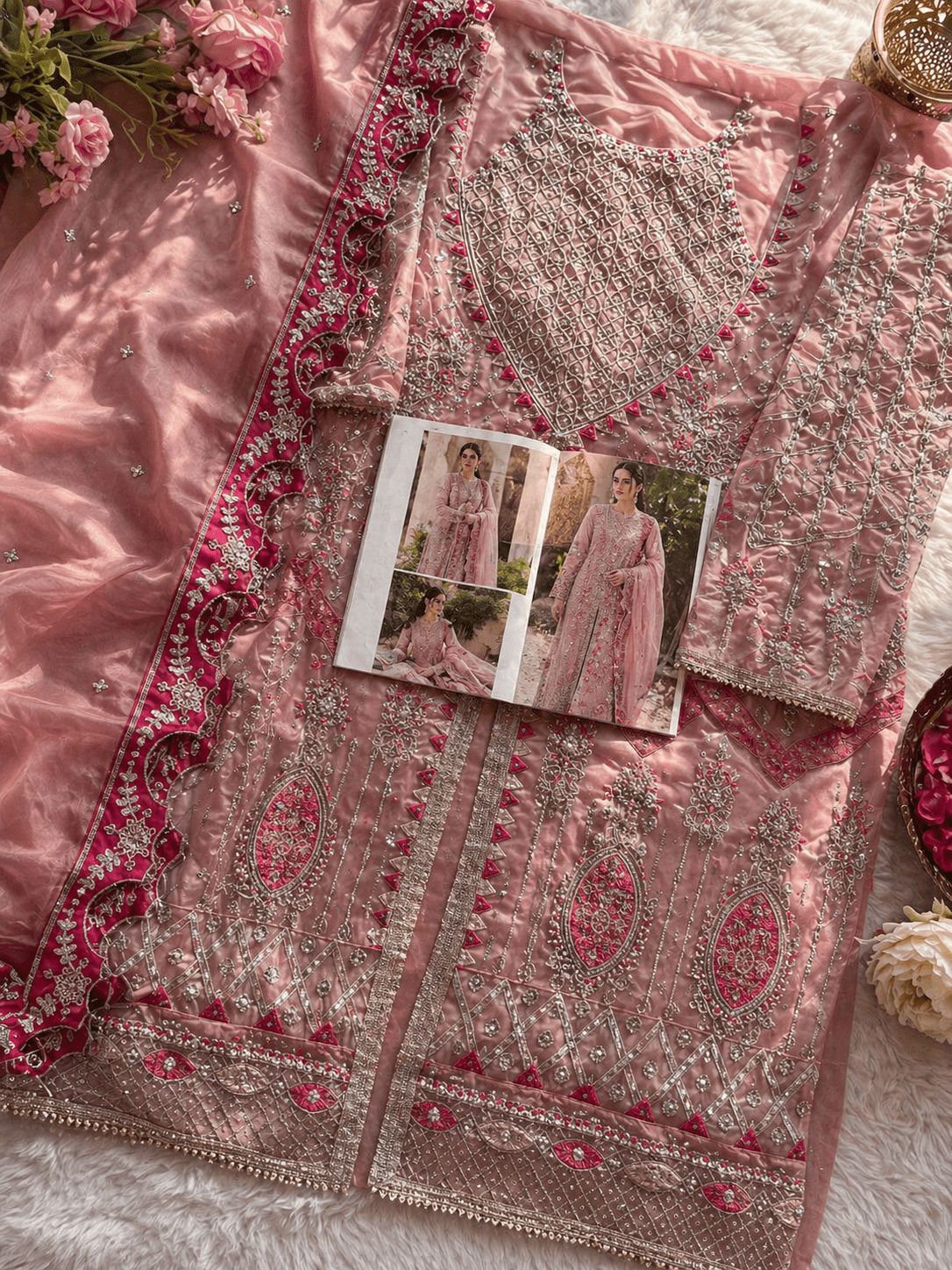 Rosé Royale Embroidered Suit – Semi Stitched - Kashinara