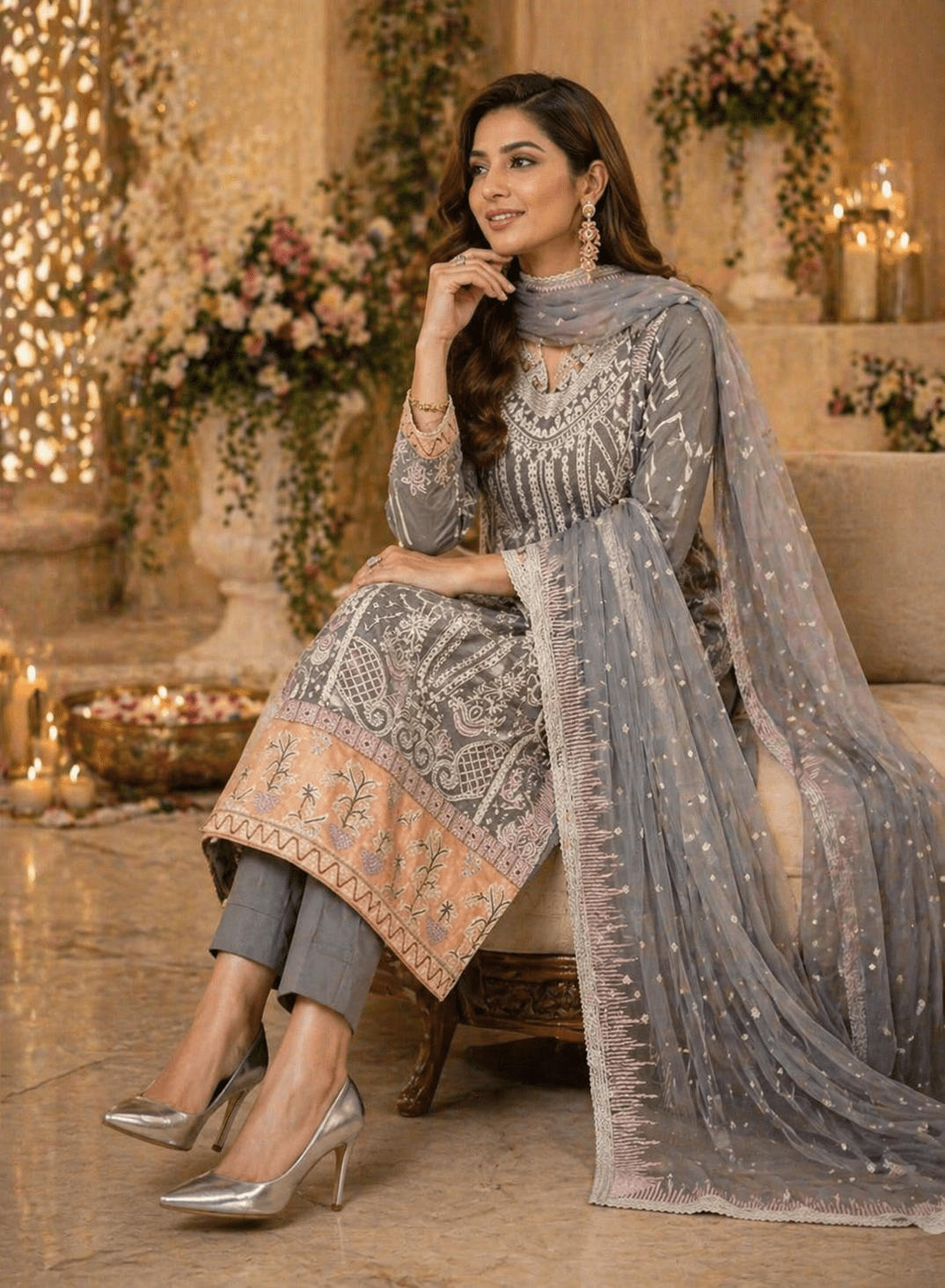 Sahar - e - Zeenat Embroidered Suit Set (Semi - Stitched) - Kashinara