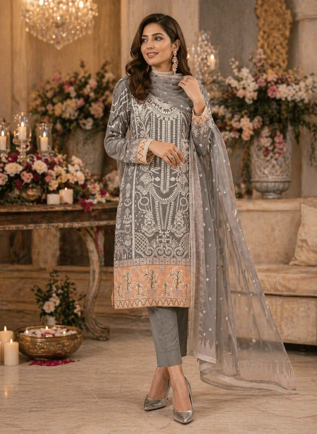 Sahar - e - Zeenat Embroidered Suit Set (Semi - Stitched) - Kashinara