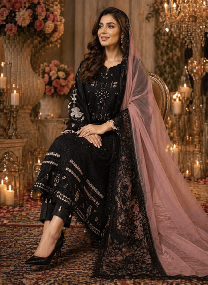 Zar - e - Noir Blush Elegance Suit (Semi - Stitched - Kashinara
