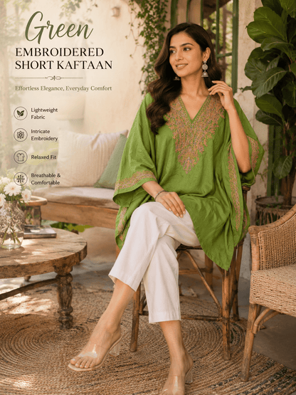 Zariya Gul Embroidered Short Kaftan - Kashinara